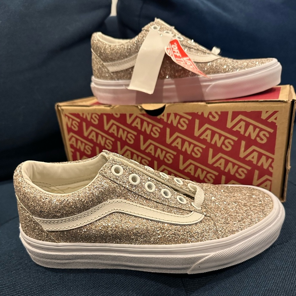 White Vans with chunky glitter size 5 women. New with box